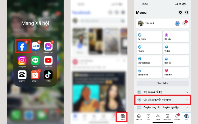 Vào Facebook để tiến hành khôi phục 