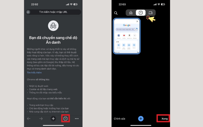Cách tắt chế độ ẩn danh trên Chrome iPhone