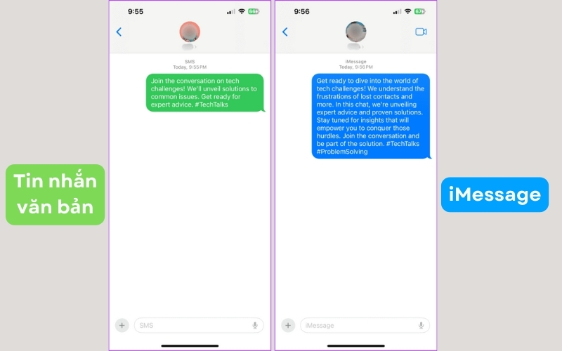 Tin nhắn thường màu xanh lá, iMessage màu xanh dương