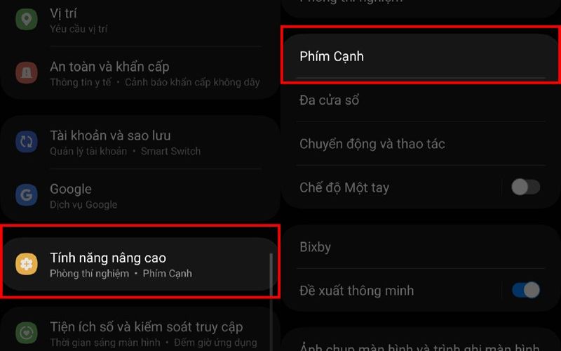 Chon tinh nang nang cao chon Phim canh Side Key