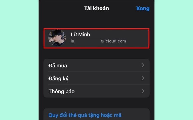 Chọn tên và tài khoản iCloud