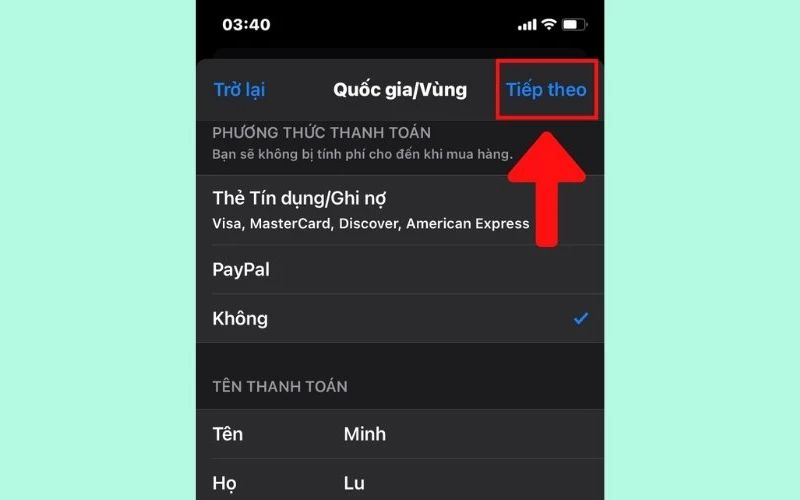 Nhấp vào nút Tiếp theo để hoàn thành