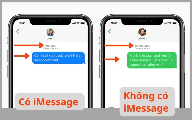 Phân biệt có và không có iMessage