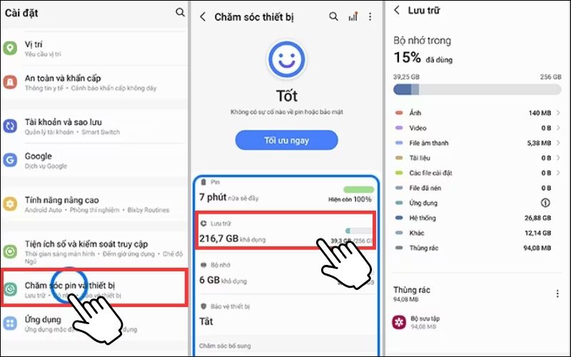 hướng dẫn cách kiểm tra dung lượng bộ nhớ trong điện thoại samsung