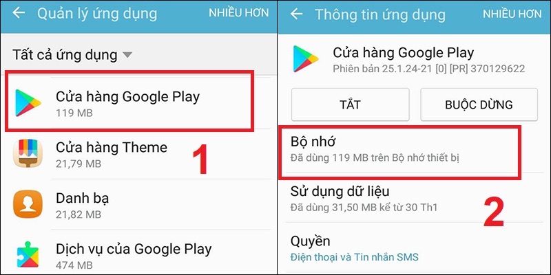 Chọn ứng dụng cần xóa cache