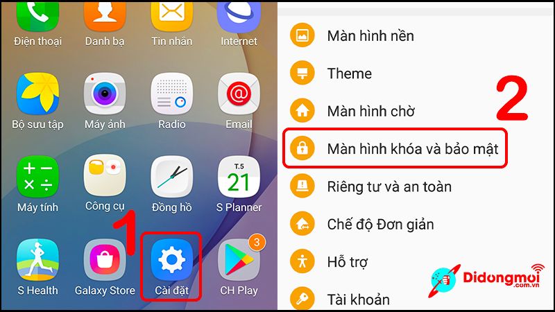 Chọn Màn hình khóa và bảo mật