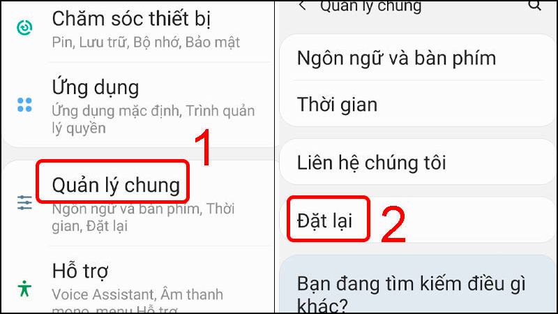  Quản lý chung và nhấn Đặt lại