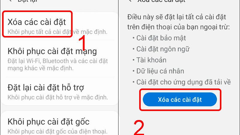 Xóa cài đặt để hoàn tất quá trình