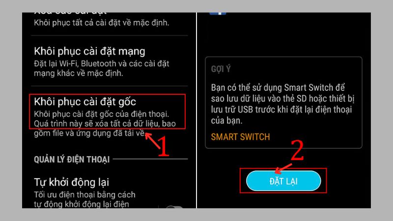 Khôi phục cài đặt gốc trên điện thoại