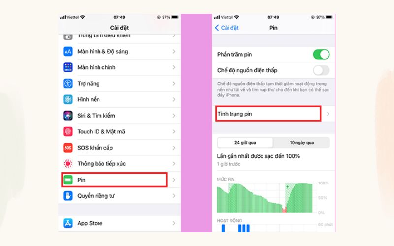 Kiểm tra tình trạng pin của thiết bị là một trong những bước không thể thiếu khi mua iPhone cũ