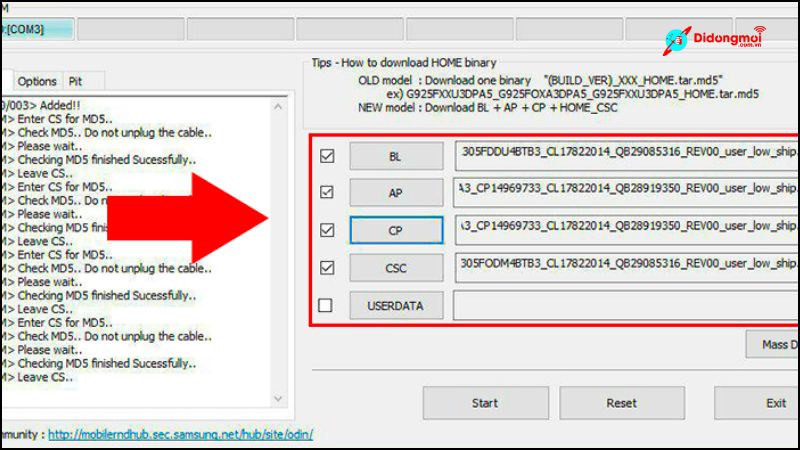 Các mục tương ứng file ROM