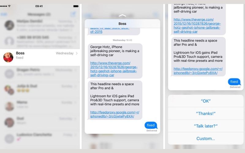 Tính năng 3D Touch trên iPhone hỗ trợ trả lời tin nhắn nhanh