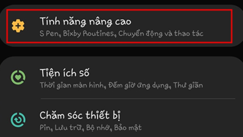 Chọn mục Tính năng nâng cao
