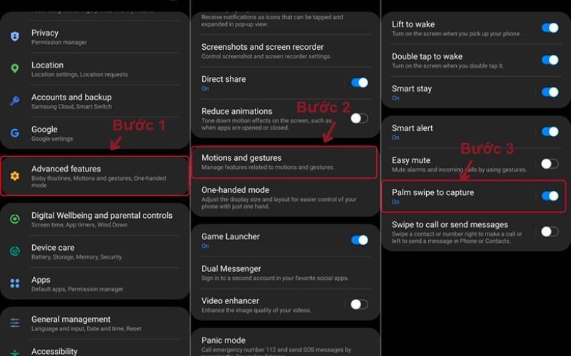Chụp màn hình Samsung S20 bằng Palm swipe to Capture