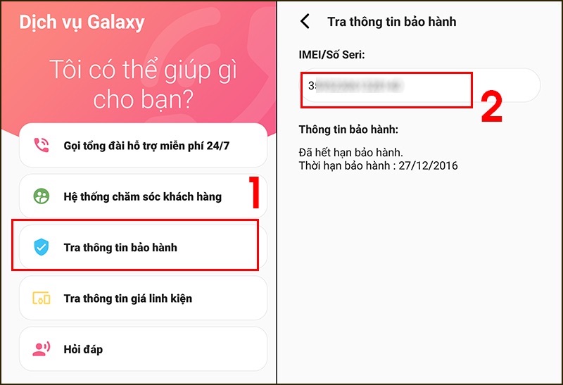 Kiểm tra bảo hành bằng ứng dụng quà tặng Samsung