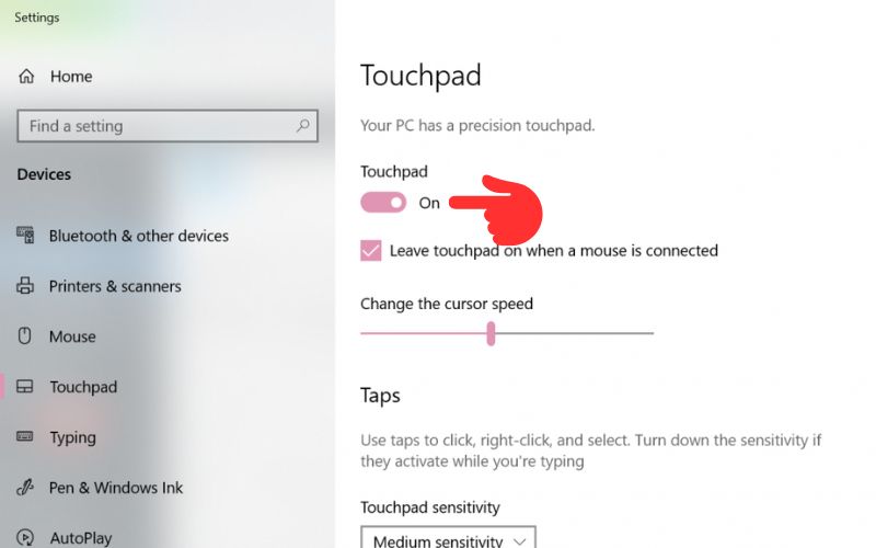 Tìm đến mục Touchpad và chọn để tắt hoặc mở chức năng này