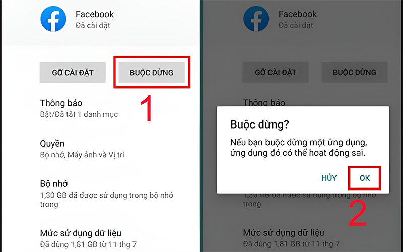 Buộc dừng ứng dụng thành công