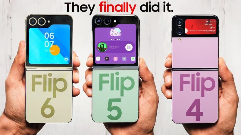 So sánh kích thước Galaxy Z Flip 6, Z Flip 5 và Z Flip 4