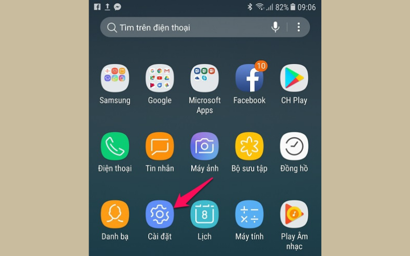 Mở Cài đặt trên điện thoại Samsung