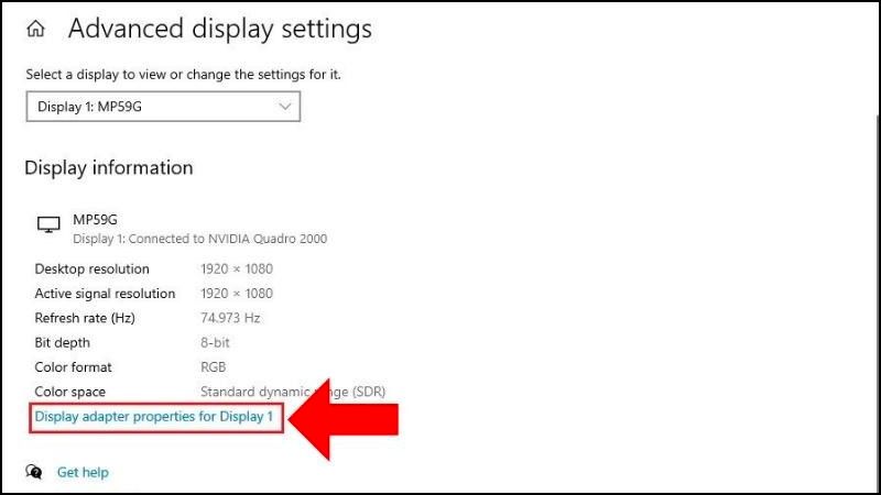 Display adapter properties for Display 1