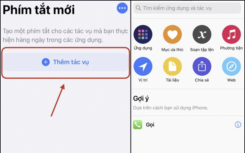 Chạm vào nút thêm tác vụ