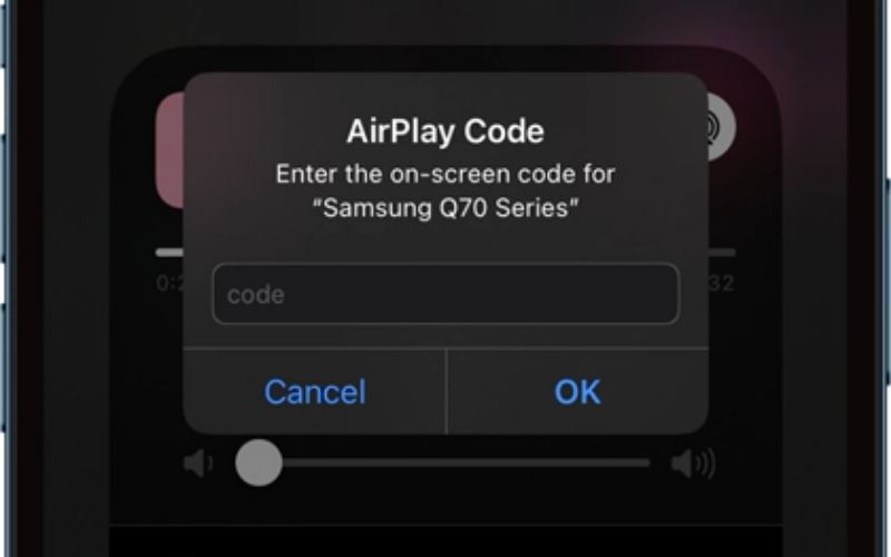 Nhập mã code hiện trên màn hình TV Samsung nếu có vào yêu cầu kết nối hiển thị trên màn hình iPhone của bạn.