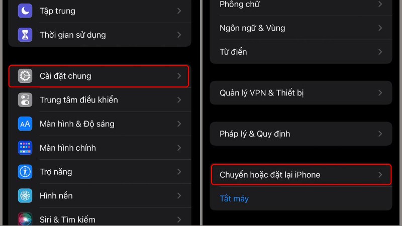 Chọn Chuyển hoặc Đặt lại iPhone (Transfer or Reset iPhone)