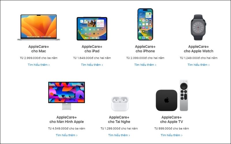Bảng giá được lấy trực tiếp từ trang web chính thức của Apple Việt Nam
