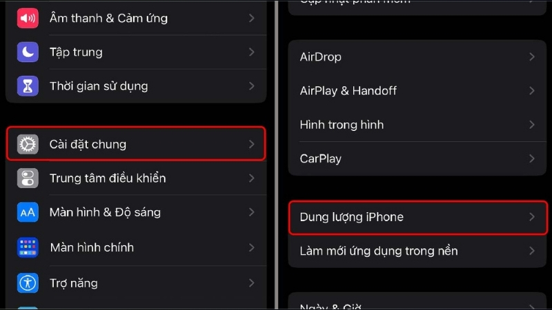Vào Cài đặt > Cài đặt chung > Dung lượng iPhone để kiểm tra dung lượng