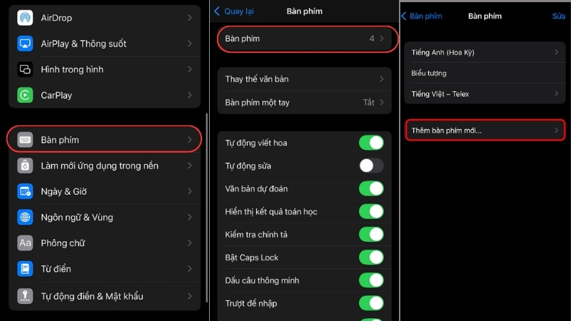Vào Cài đặt > Cài đặt chung > Bàn phím > Bàn phím > Thêm bàn phím mới