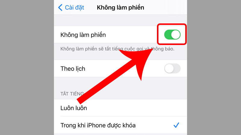 Bật và tắt chế độ Không làm phiền trong Cài đặt của iPhone