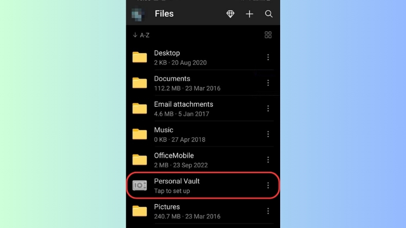 Truy cập vào menu Files trong OneDrive và chọn Personal Vault