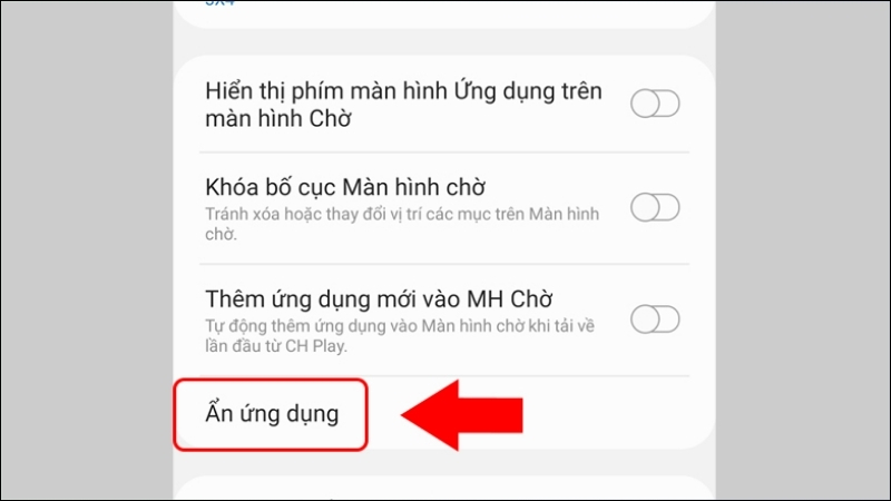 Cuộn xuống và tìm đến mục Ẩn ứng dụng