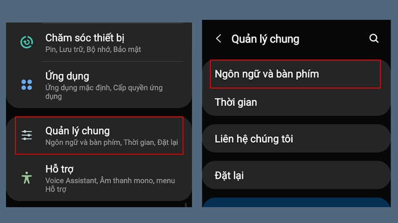 Quản lý chung > Ngôn ngữ và bàn phím