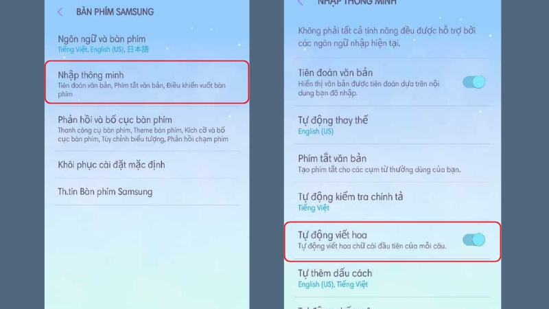 Bật/tắt chức năng Tự động viết hoa