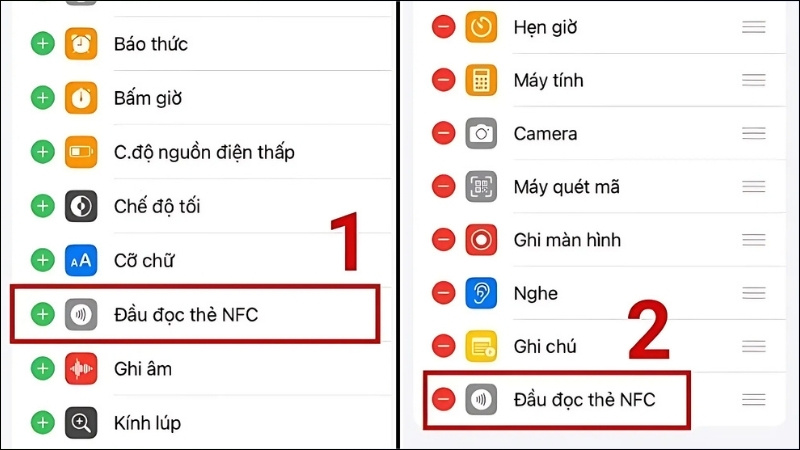  Tìm mục Đầu đọc thẻ NFC trong phần Điều khiển khác và nhấn dấu cộng (+)