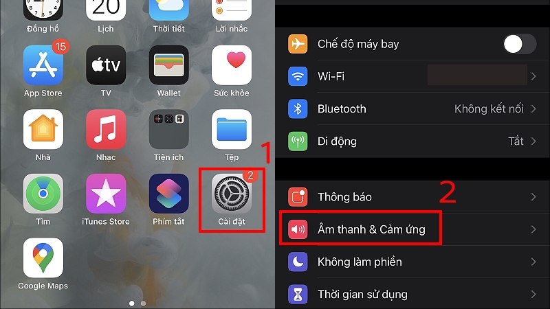 Mở ứng dụng Cài đặt và chọn mục Âm thanh & Cảm ứng