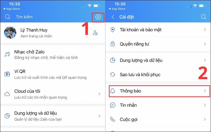 Tiếp theo chọn vào Thông báo