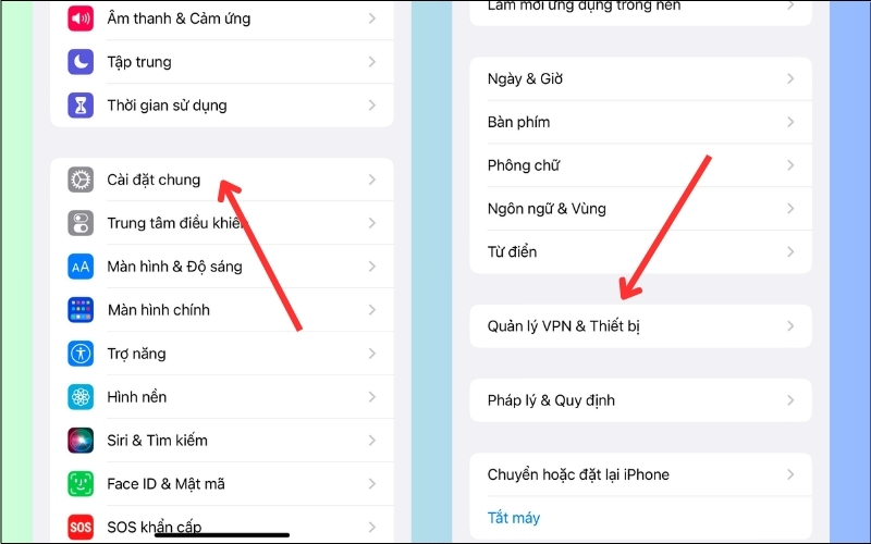 Chọn mục Quản lý VPN & Thiết bị