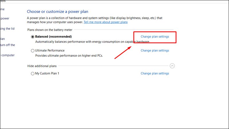 Chọn Change plan settings