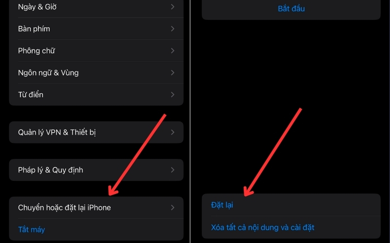 Lướt tìm Cài đặt chung sau đó chọn Chuyển hoặc đặt lại iPhone