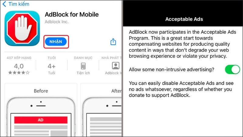 Tải ứng dụng Adblock for Mobile từ App Store
