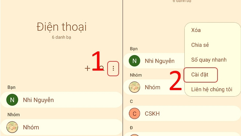Chọn biểu tượng ba chấm > Chọn Cài đặt