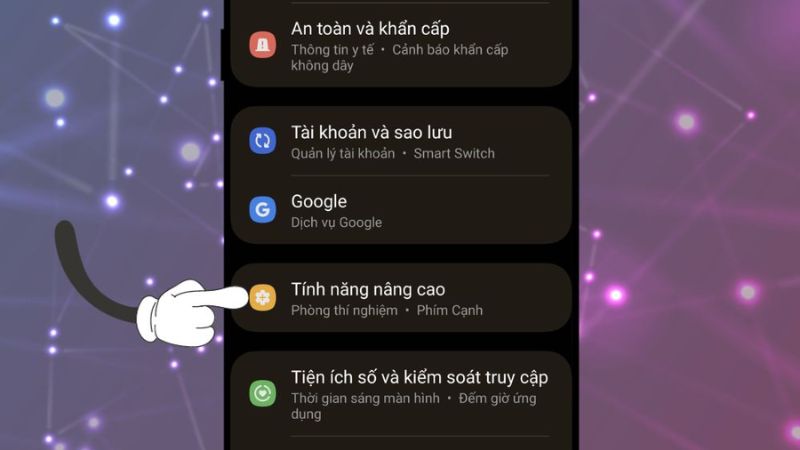 Kéo xuống chọn mục Tính năng nâng cao