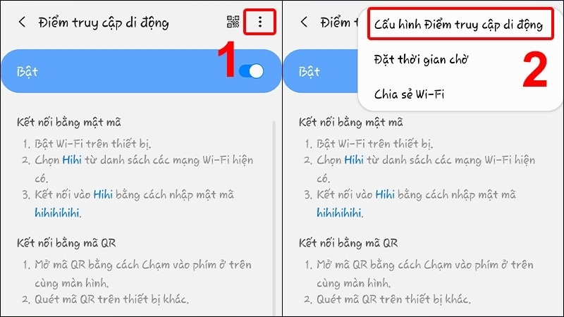 Nhấn vào dấu ba chấm > Chọn Cấu hình Điểm truy cập di động