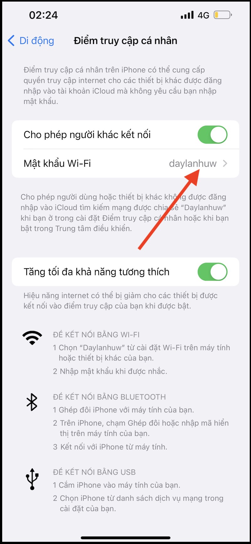 Chọn mục Mật khẩu Wi-Fi
