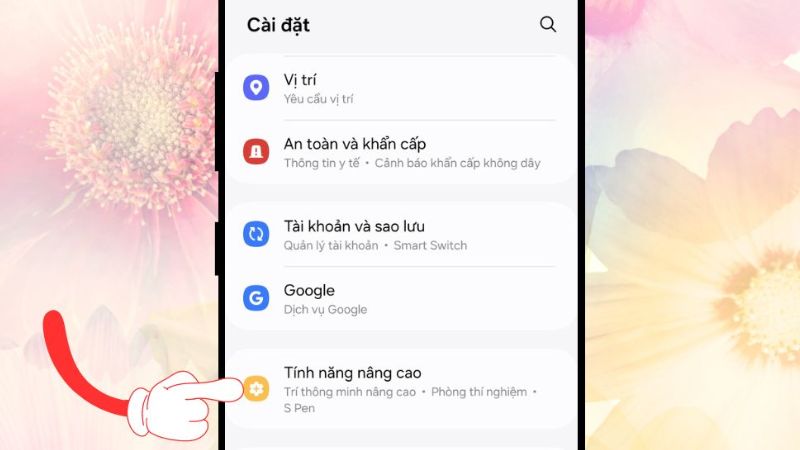 Chọn mục Tính năng nâng cao