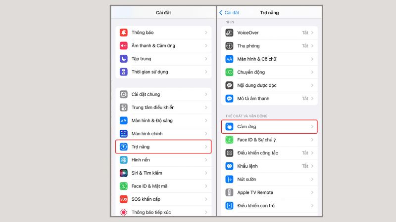 Truy cập ứng dụng Cài đặt >  Trợ năng > Cảm ứng