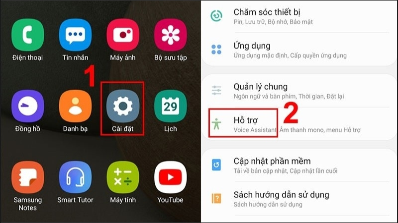 Chọn phần Hỗ trợ