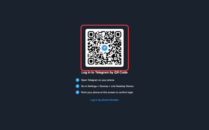 Telegram hiển thị mã QR Code để đăng nhập